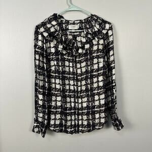J. Crew Silk Twill Plaid Ruffle Womens Top Blouse Small Button Business